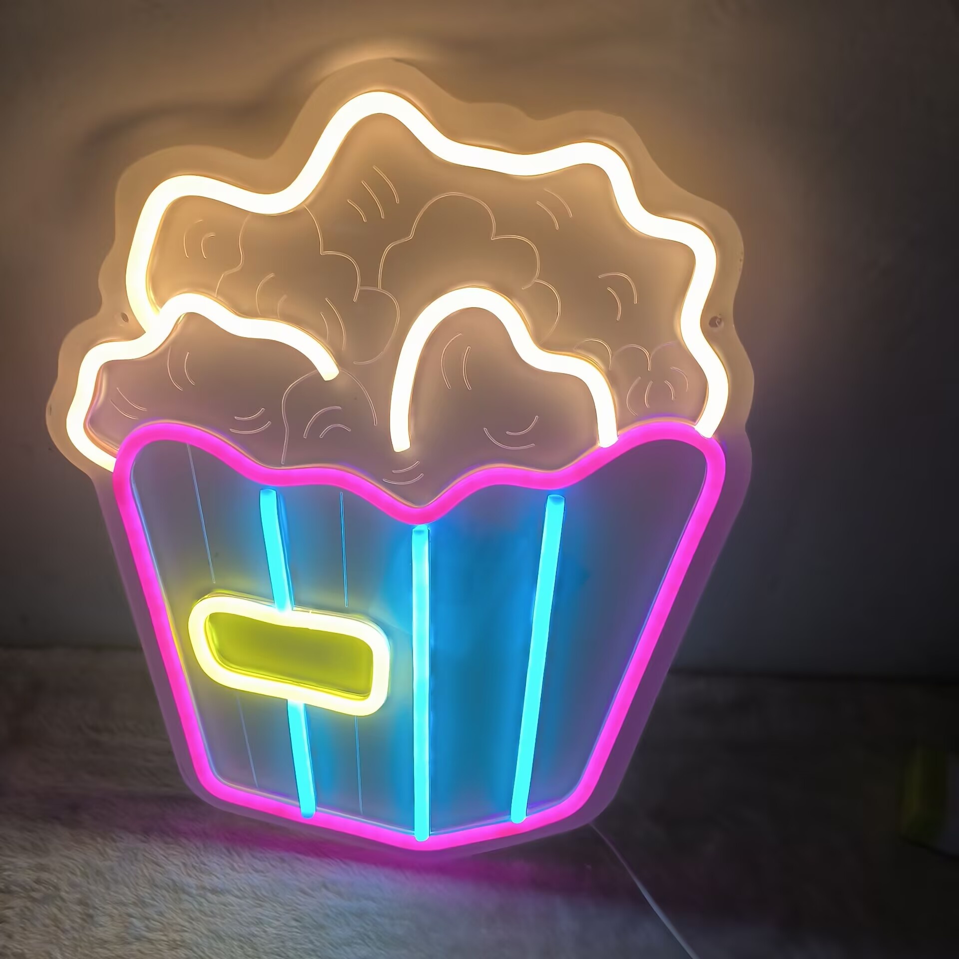 Home Cinema Kids - Enseigne néon LED Popcorn, Décoration murale